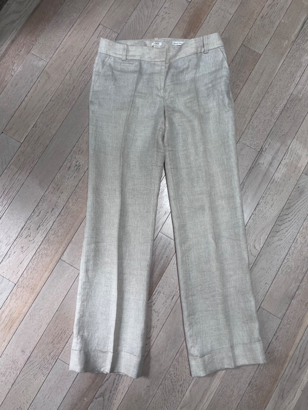 J.Crew Cafe Trouser Women 8 Beige Tan 100% Linen Herringbone Straight Leg Pants